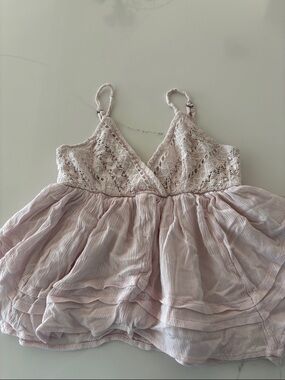 Hollister Lace & Gauze Pale Pink Cropped Tank